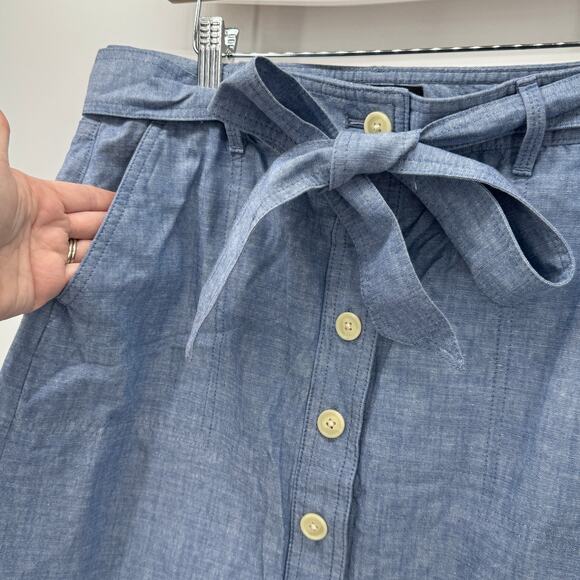 Talbots Chambray Skirt Womens 4 (30x21) Blue Coastal Belted Newport Button Up - Picture 4 of 8